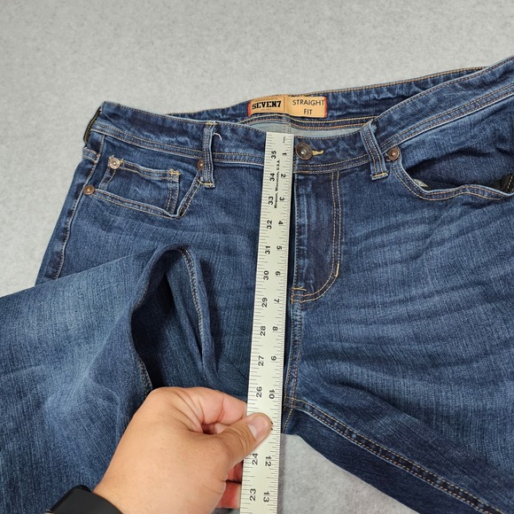 Seven7 Jeans Mens 36x32 Blue Straight Fit Stretch Denim Whiskered Dark Wash - Picture 9 of 11